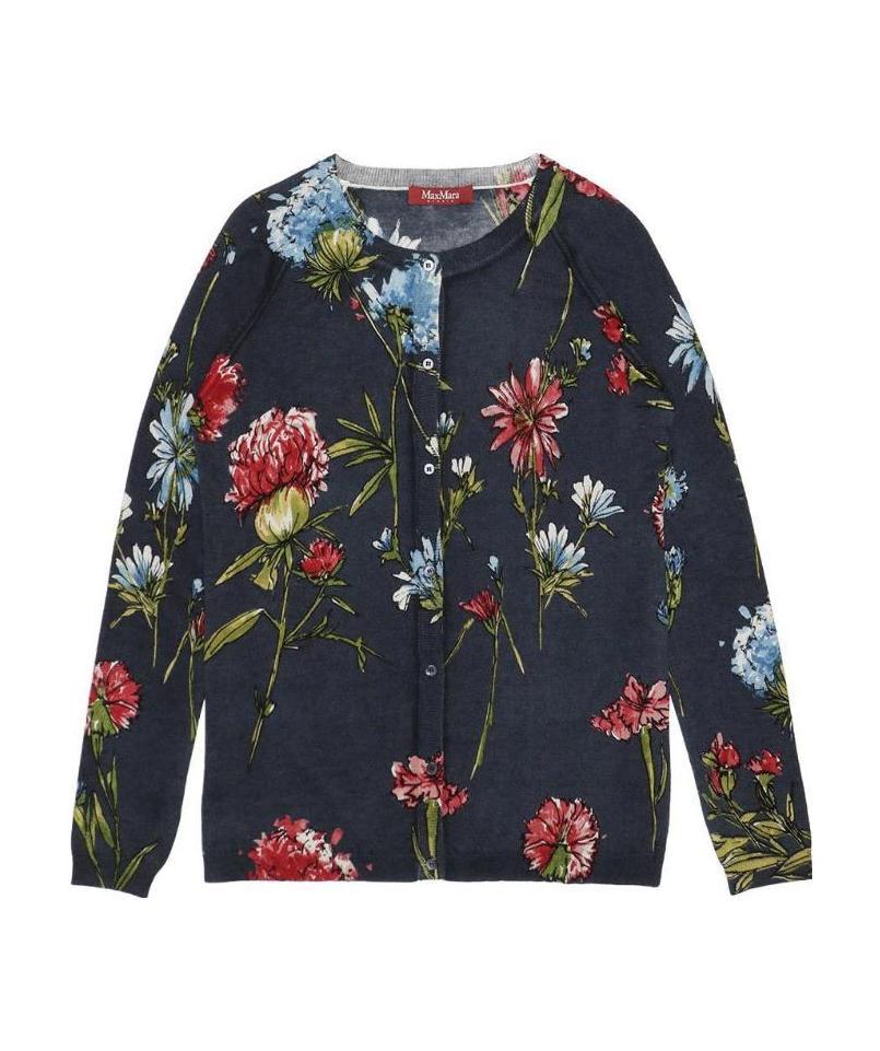 Max Mara Round-neck Long-sleeved Cardigan In Black