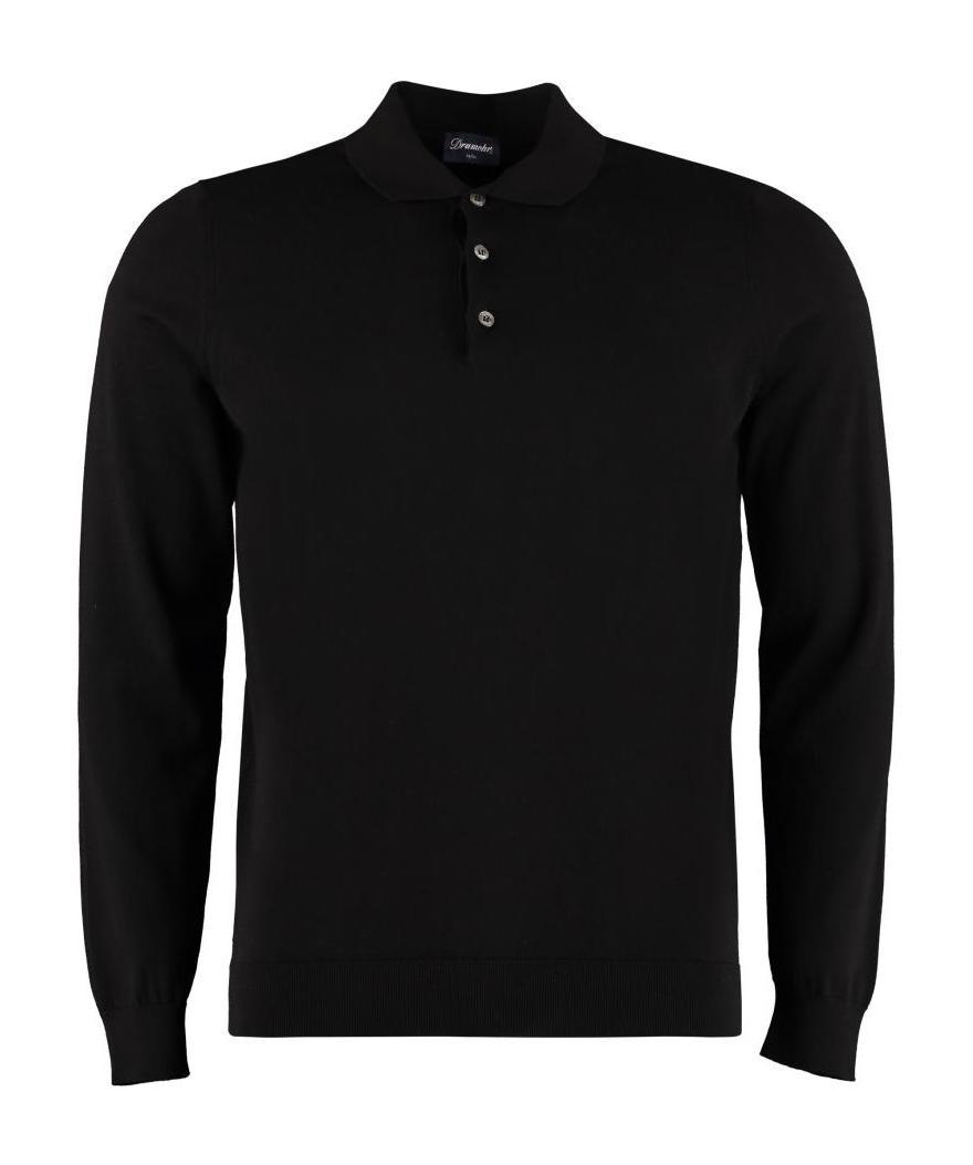 Drumohr Black Cotton Polo Shirt In Black