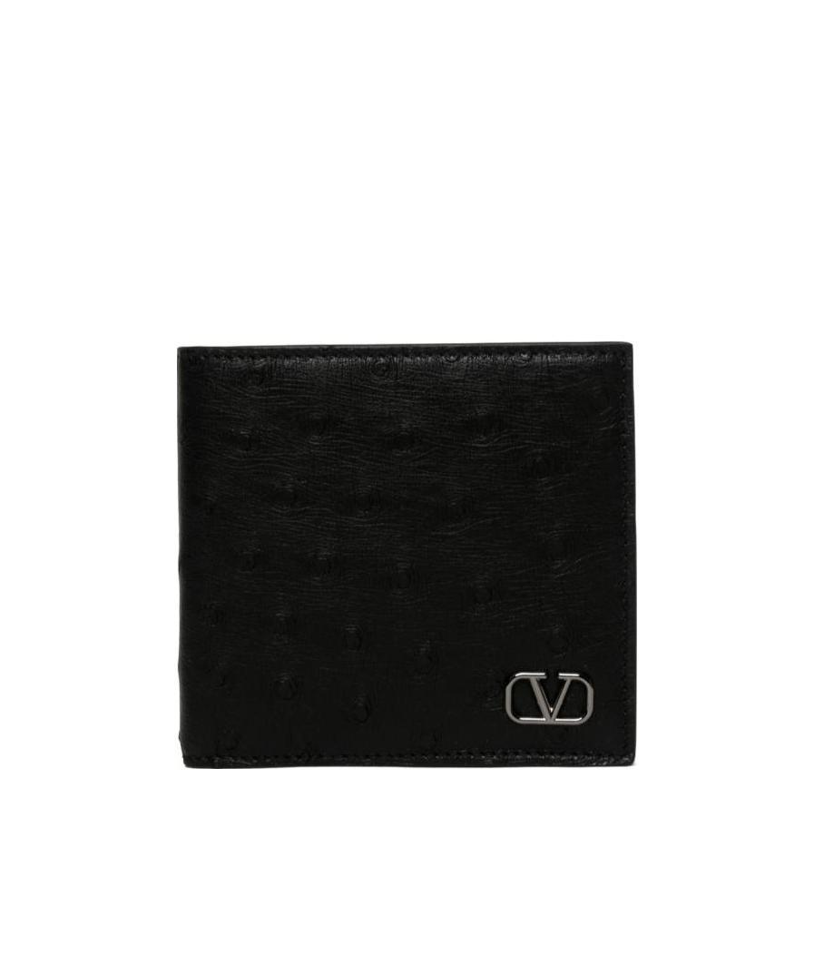 Valentino Ostrich-effect Leather Wallet In Black