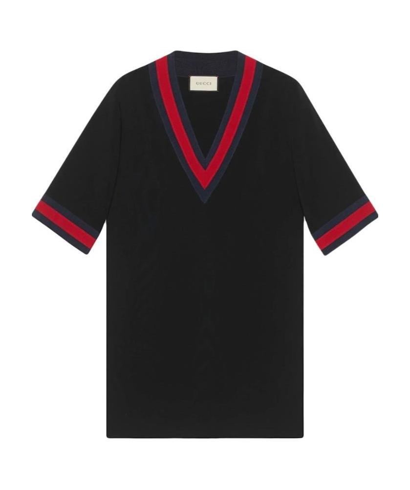 Gucci Grosgrain-trimmed Striped Dress In Black