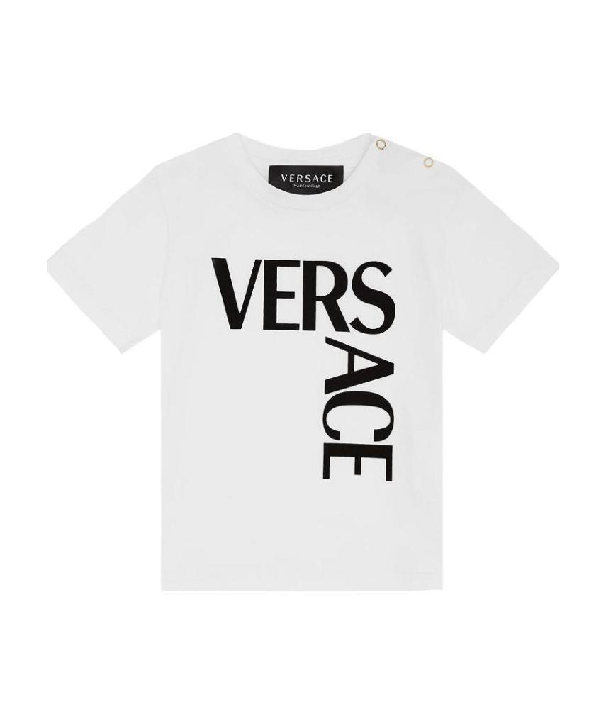 Versace Logo-print Stretch-cotton T-shirt In White