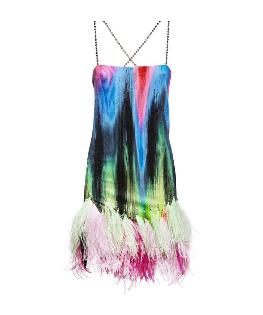 Attico Feather Print Mini Suspender Dress In Multi