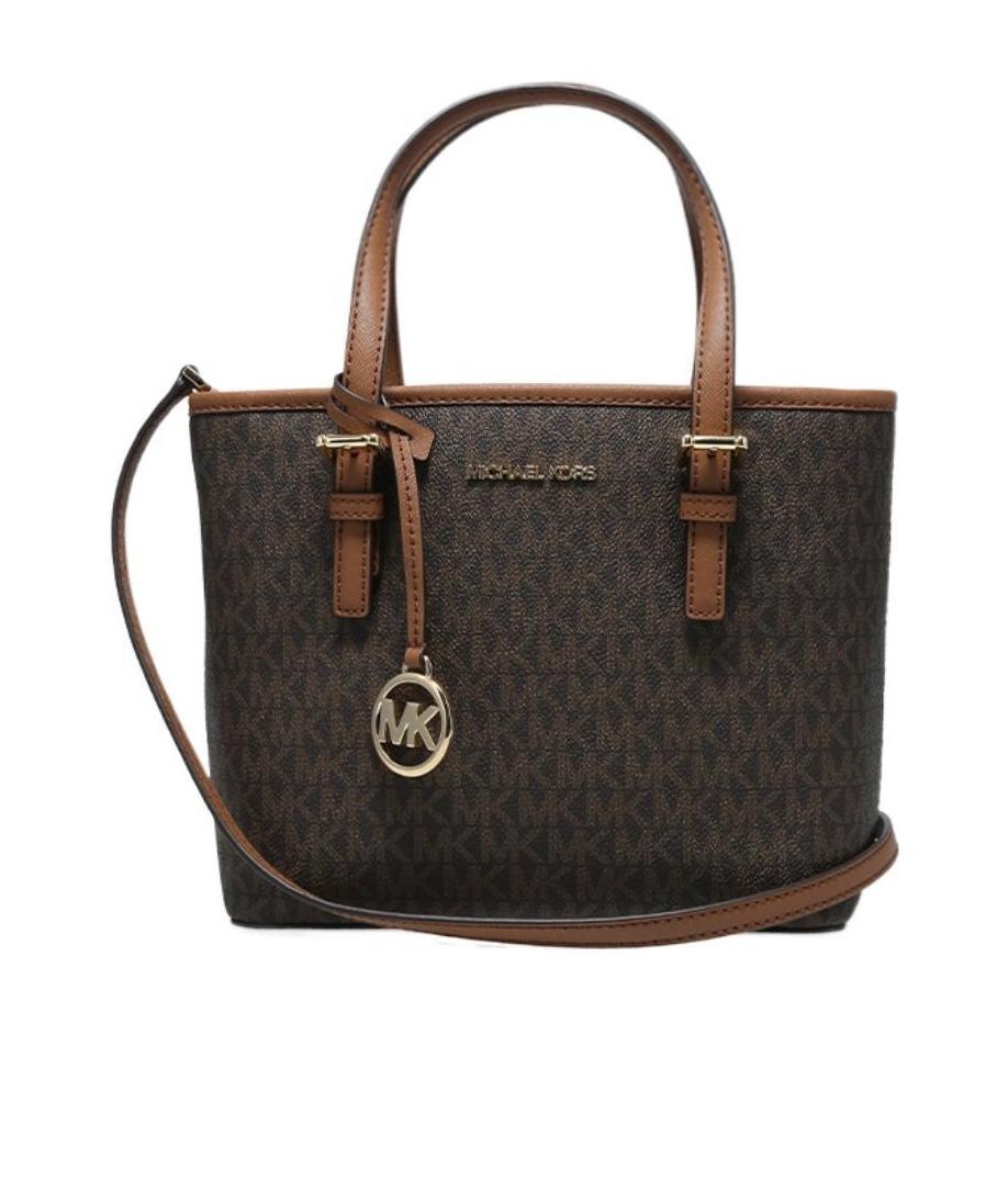 Shop Michael Kors Jet Set Travel Logo Satchel Bag In Black