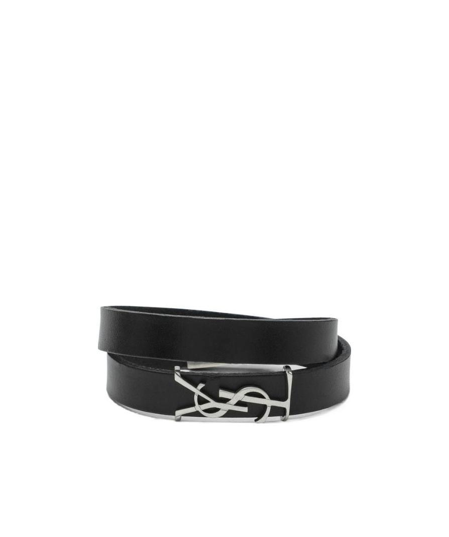 Saint Laurent Ysl-charm Leather Bracelet In Black