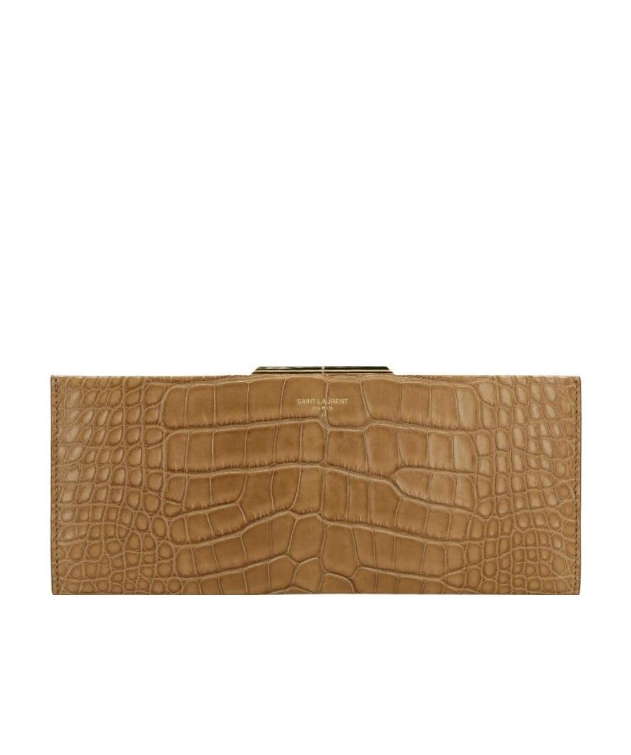 Saint Laurent Luxury Crocodile Leather Clutch For Women In Brown