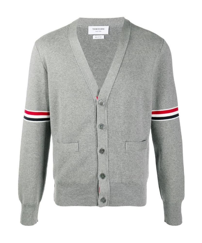 Thom Browne 4-bar Stripe V-neck Cardigan In Gray
