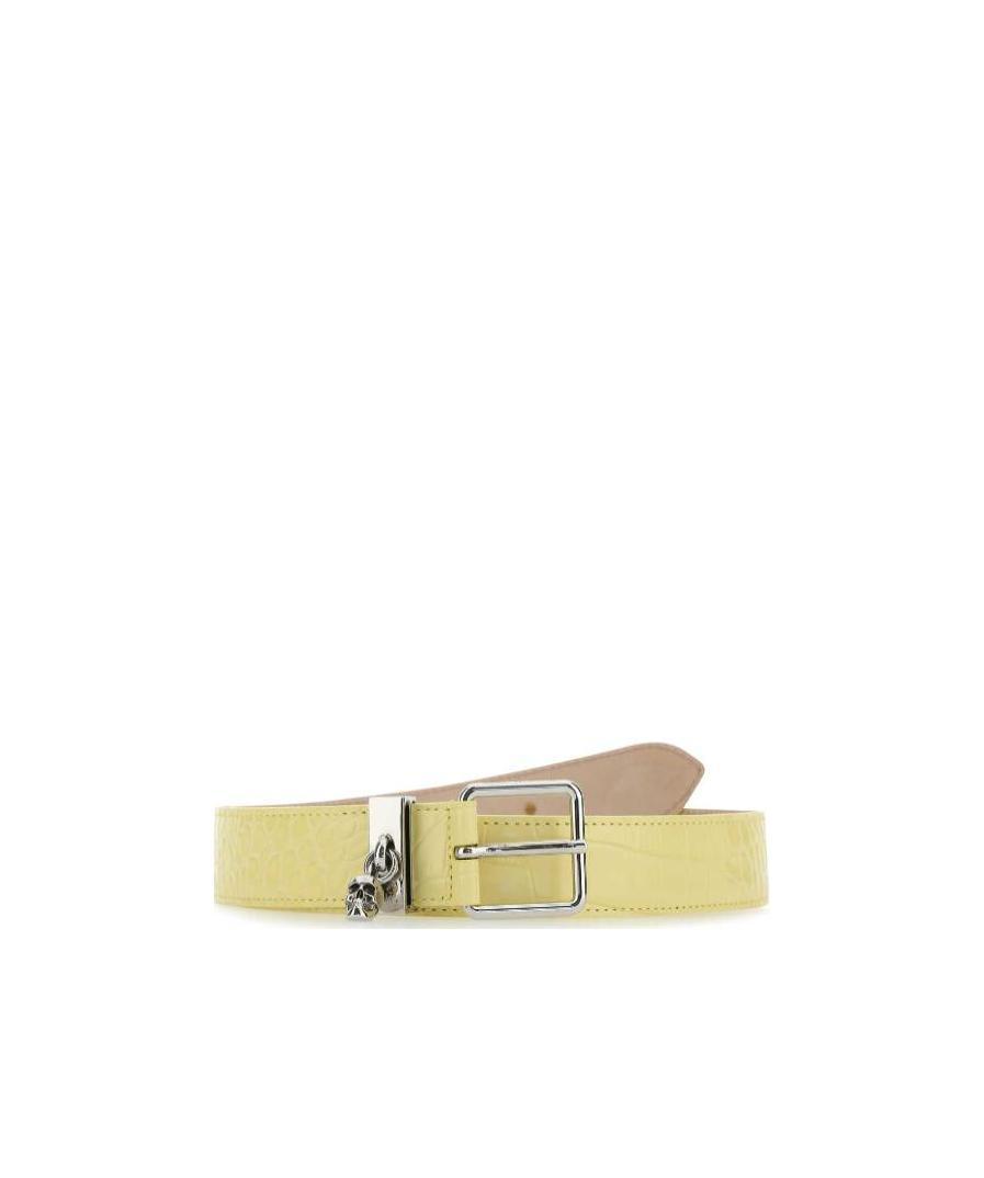 Alexander Mcqueen Crocodile-effect Leather Belt In Yellow