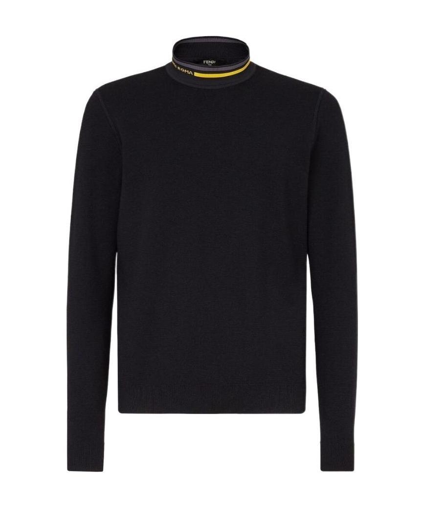 Fendi Intarsia-logo High-neck Jumper In Black