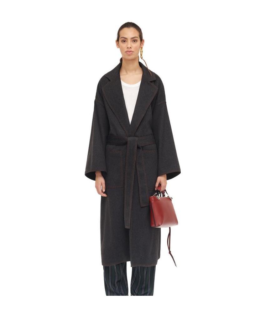 Loewe Oversize Belted Coat In Cashmere And Silk In Black