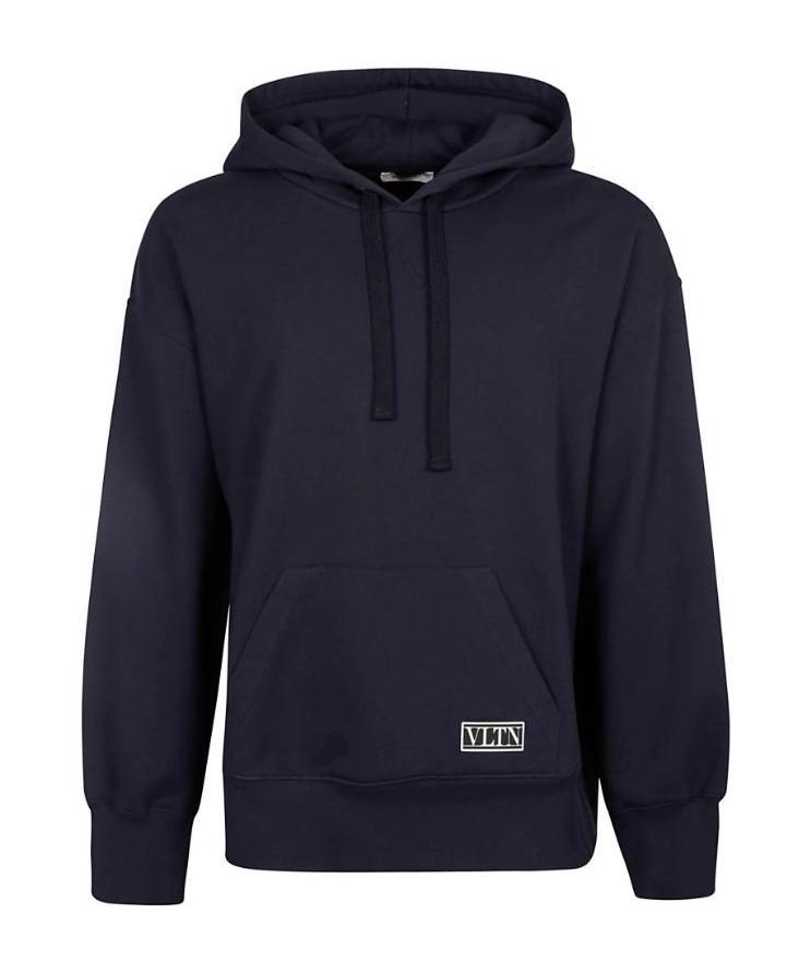 Valentino Cotton Logo-patch Hoodie In Blue