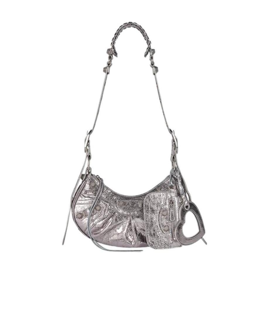 Balenciaga Green Leather Shoulder Handbag With Magnetic Closure And Metal Details In Gray