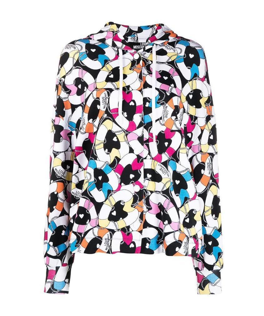 Moschino Floral Printed Long-sleeved Hooded Casual Jacket In Multicolor