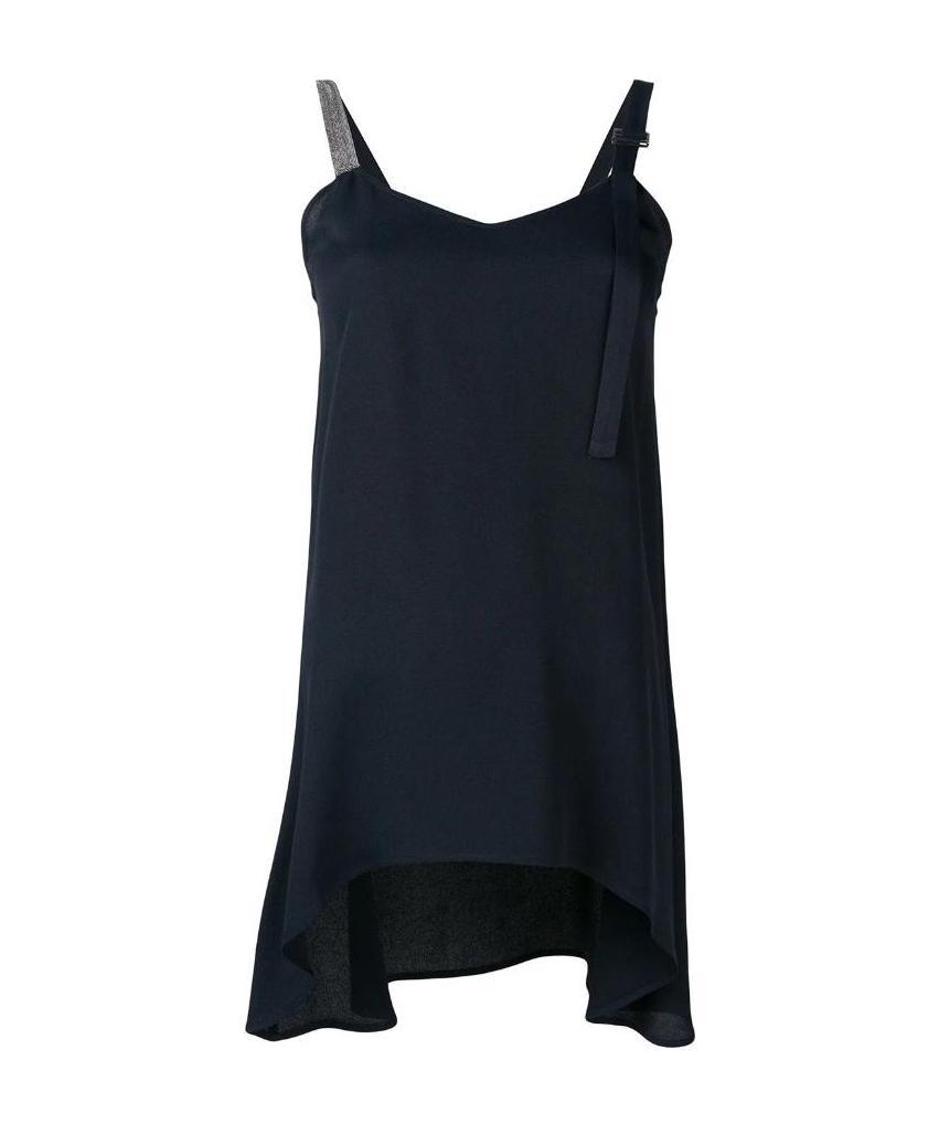 Fabiana Filippi Asymmetrical Donna Top With Elegant Satin Finish And Decorative Straps In Black