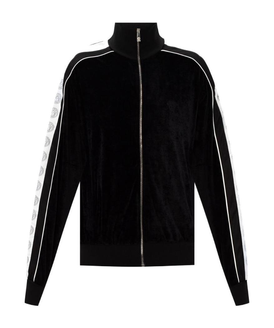 Versace Medusa-stripe Zipped Sweatshirt In Black