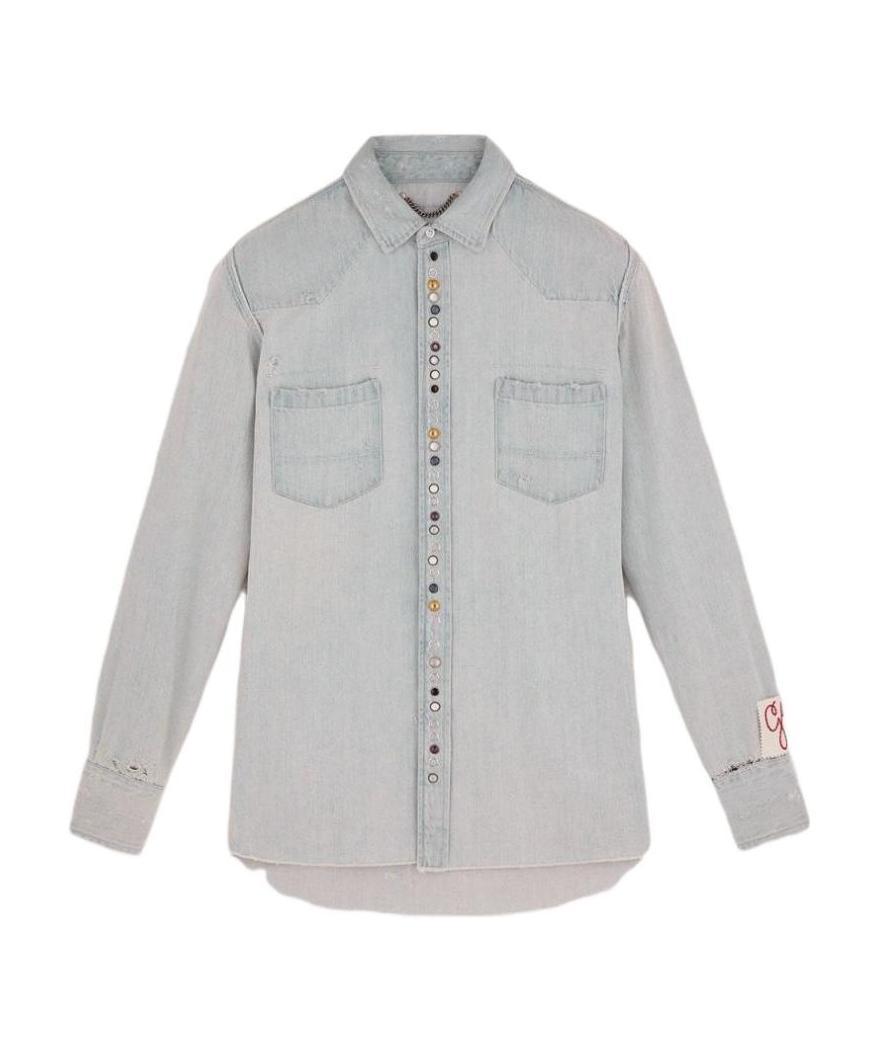 Golden Goose Golden Collection Bleached Denim Shirt In Gray
