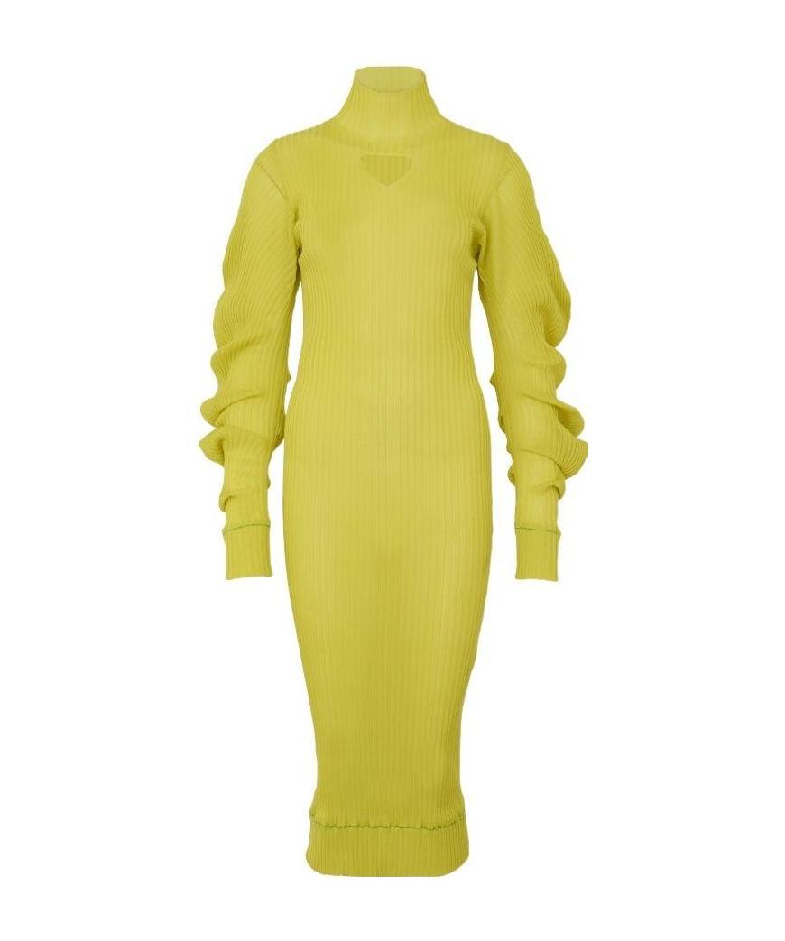 Bottega Veneta Turtleneck Cut-out Rib-knit Dress In Green