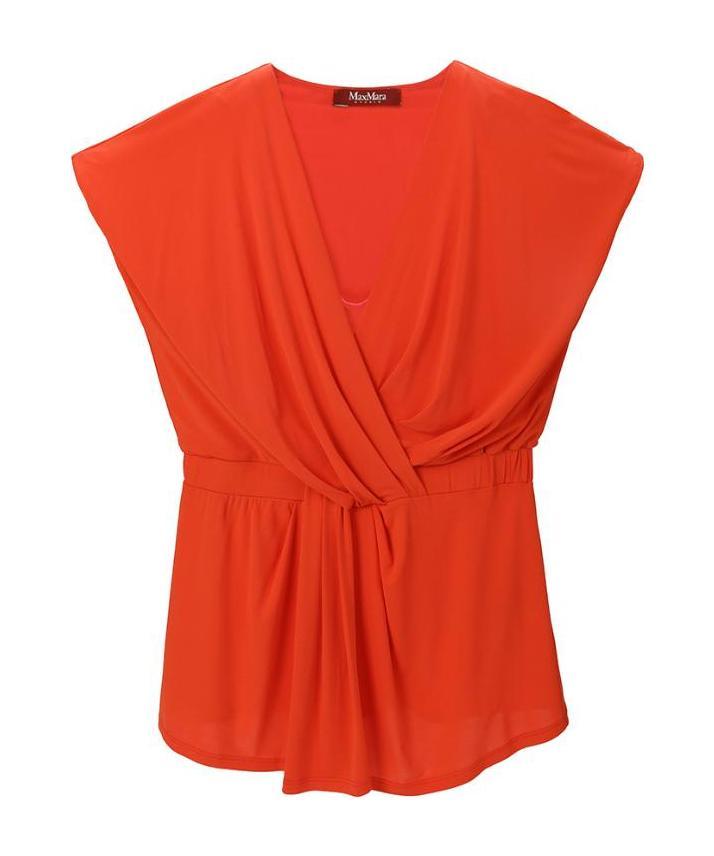 Max Mara V Collar Pleated Sleeveless Short-sleeved T-shirt In Red