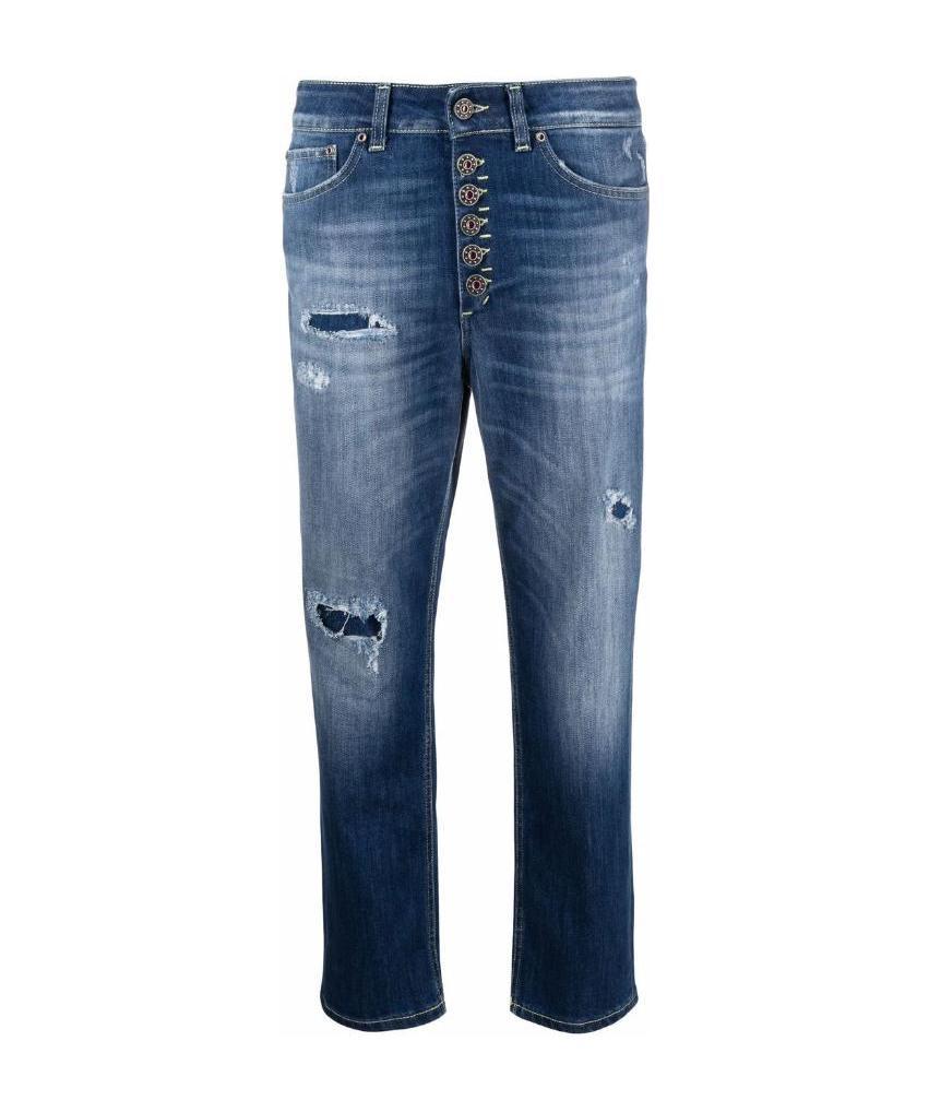 Dondup Distressed Cropped Jeans In Blue