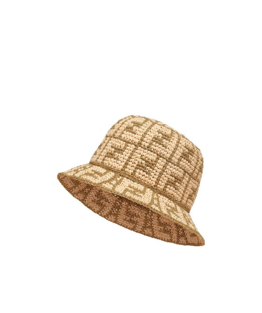 Fendi Woven Ff-logo Bucket Hat In Yellow