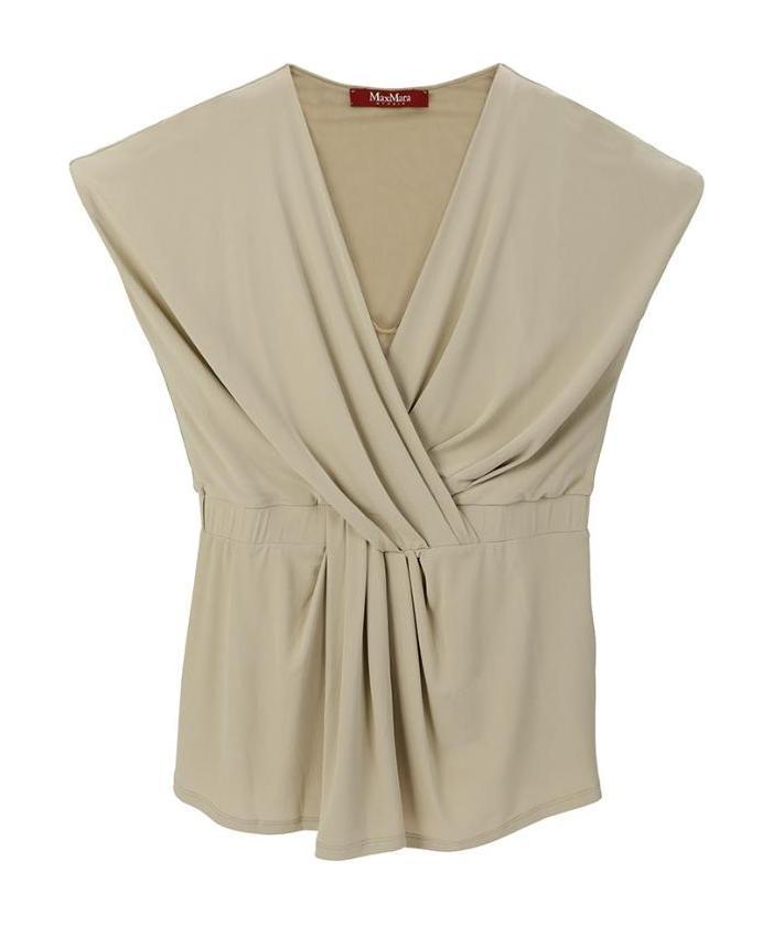 Max Mara V Collar Pleated Sleeveless Short-sleeved T-shirt In Nude