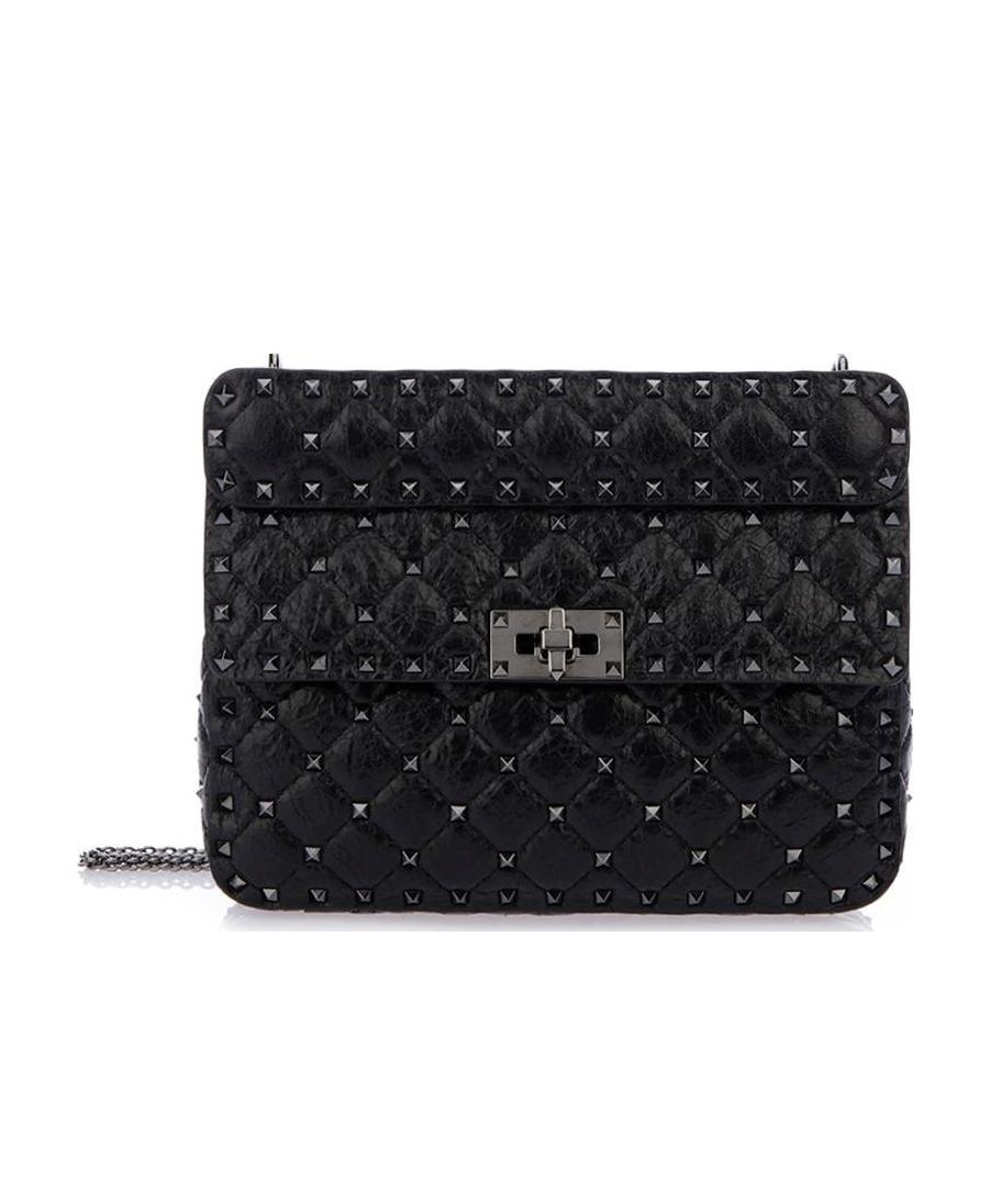 Valentino Rockstud Spike Lambskin Shoulder Bag In Black