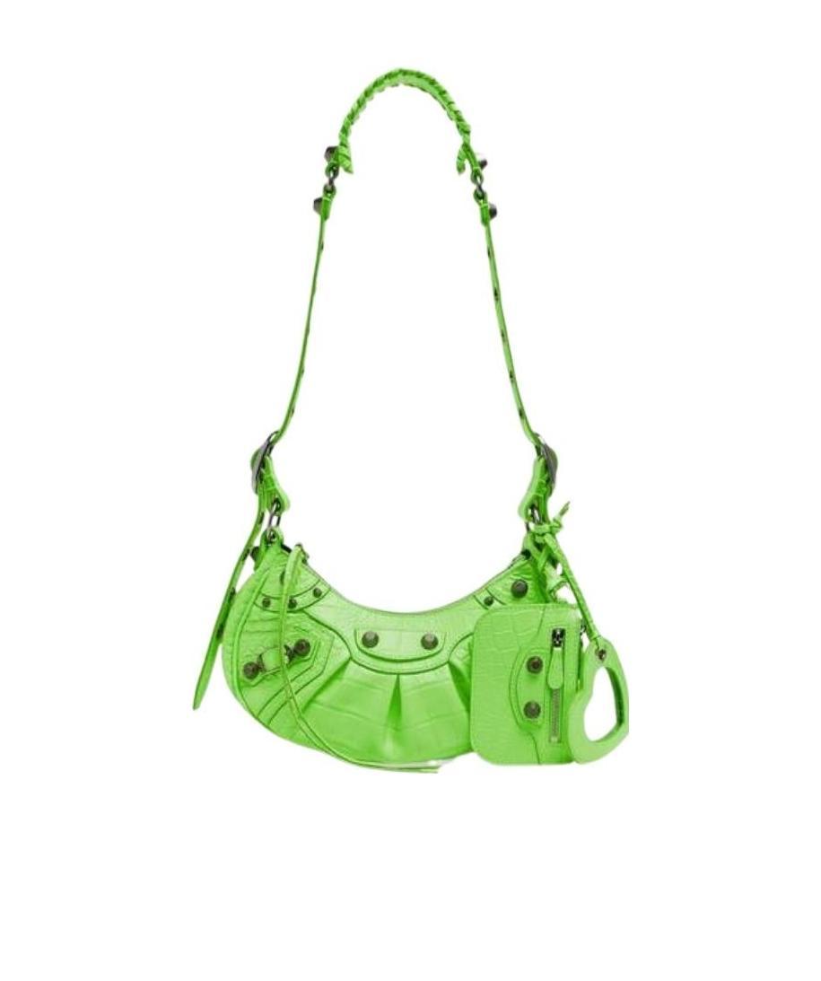 Balenciaga Green Leather Shoulder Handbag With Magnetic Closure And Metal Details In Green