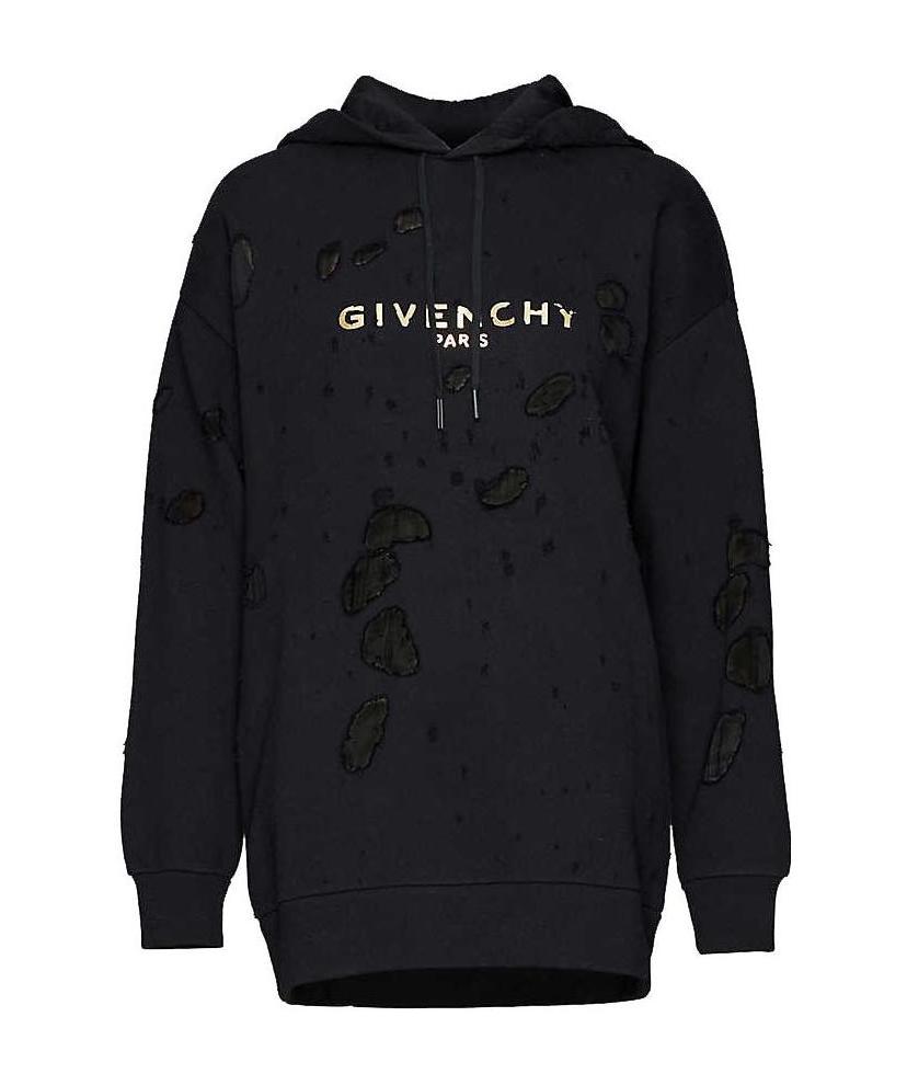 Givenchy Distressed Logo-print Cotton Hoodie In Black
