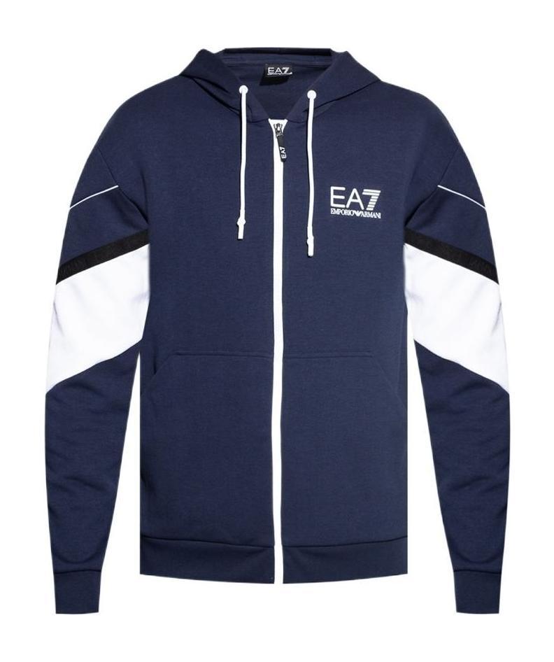Ea7 Zip-front Logo-print Hoodie In Blue
