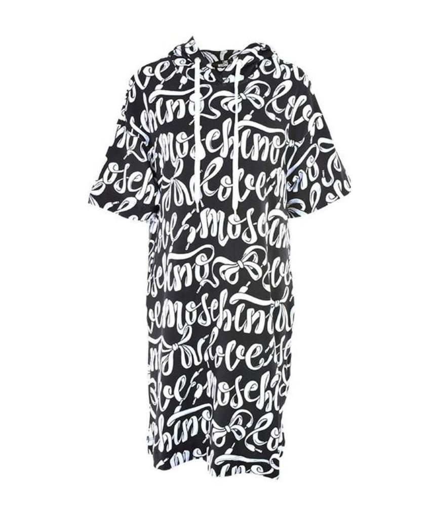 Moschino Integral Printed Hooded Short-sleeved Dress In Black