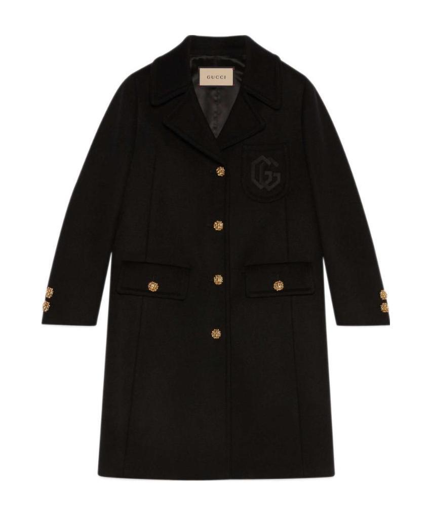 Gucci Double G Embroidered Button-front Coat In Black