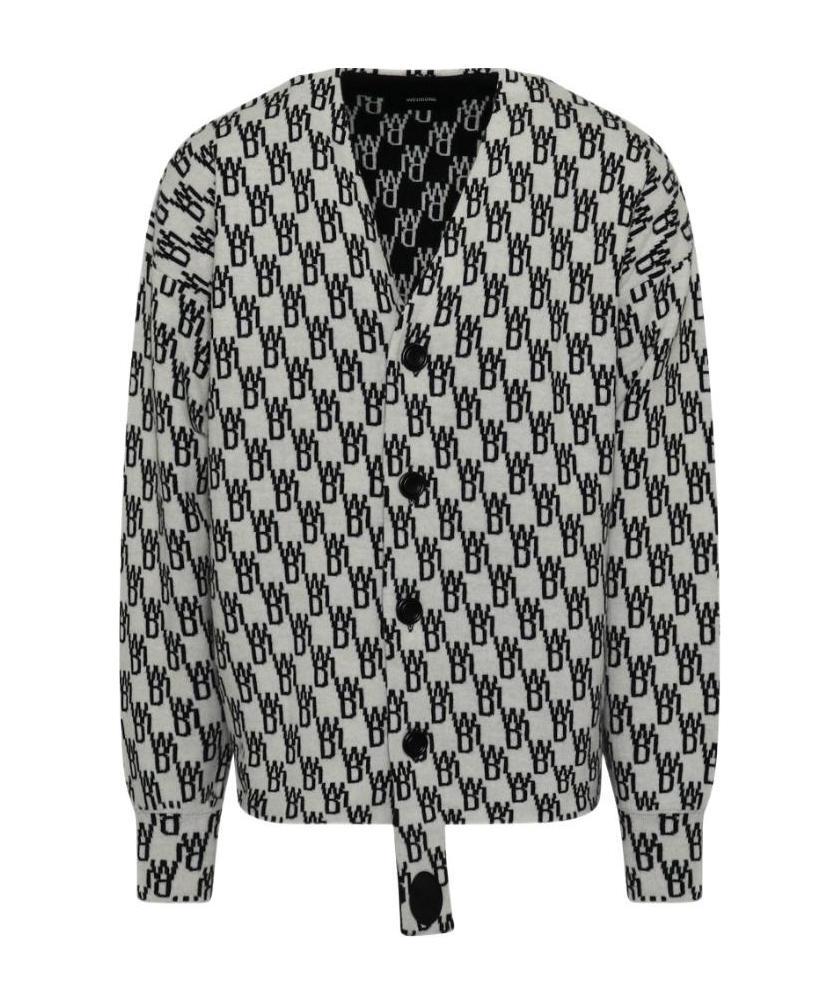 We11 Done Monogram-print Knitted Cardigan In Gray