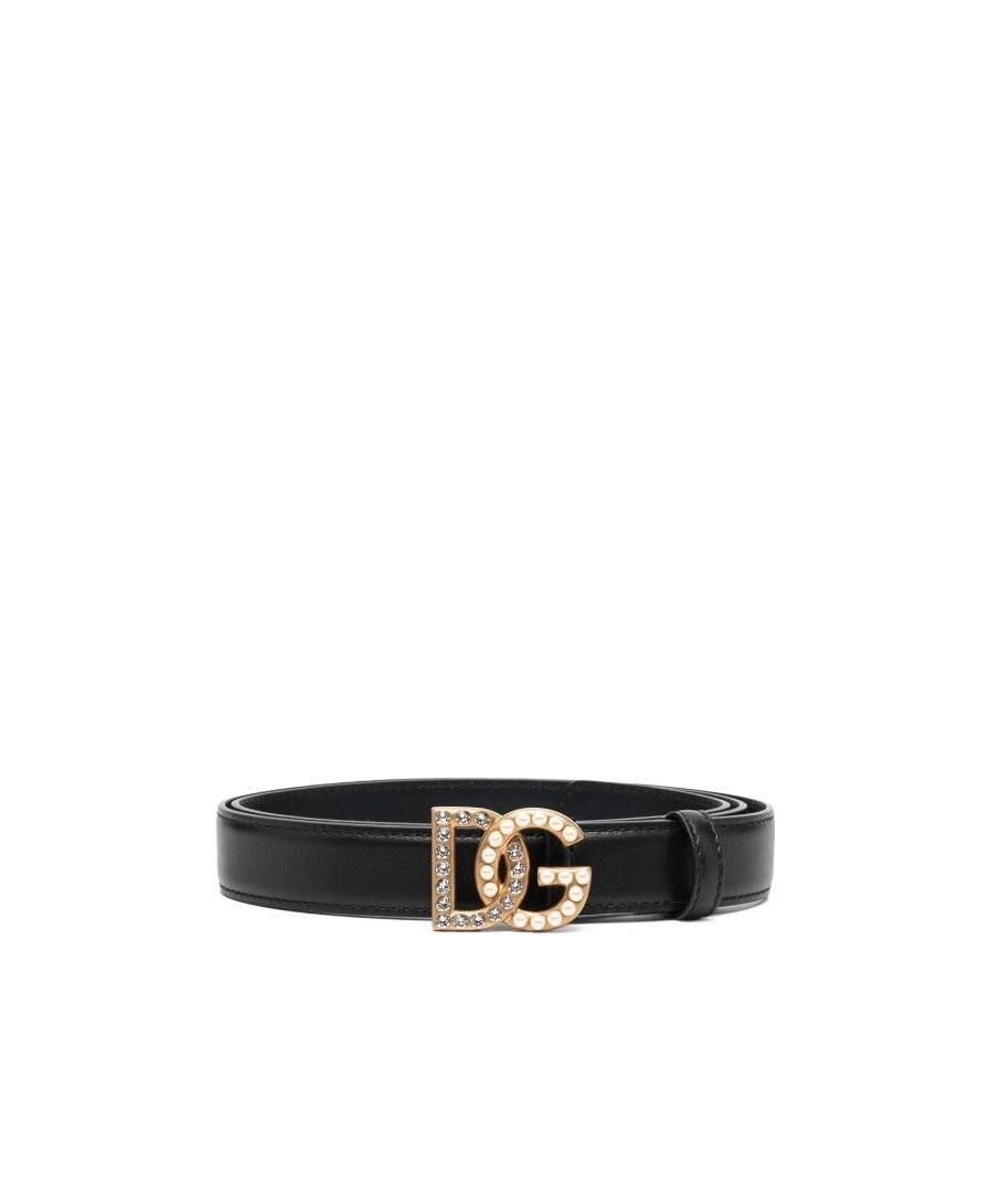 Dolce & Gabbana Embellished Logo-buckle Belt In Black