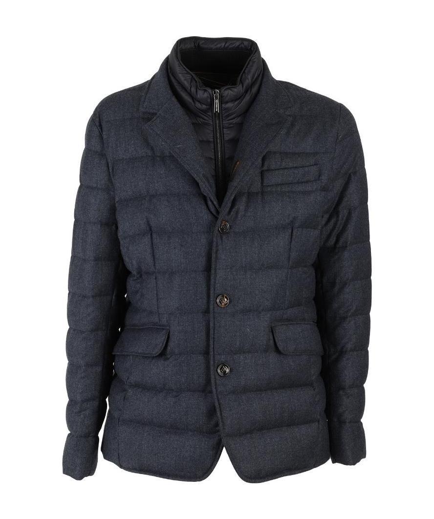 Moorer Padded And Quilted Jacket With Lined Collar In Black