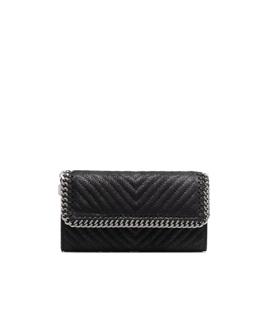 Stella Mccartney Falabella Chevron-quilted Continental Wallet In Gray