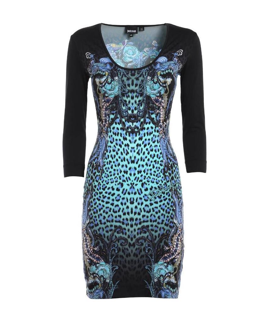 Just Cavalli Animal Printed Tight Dress In Black