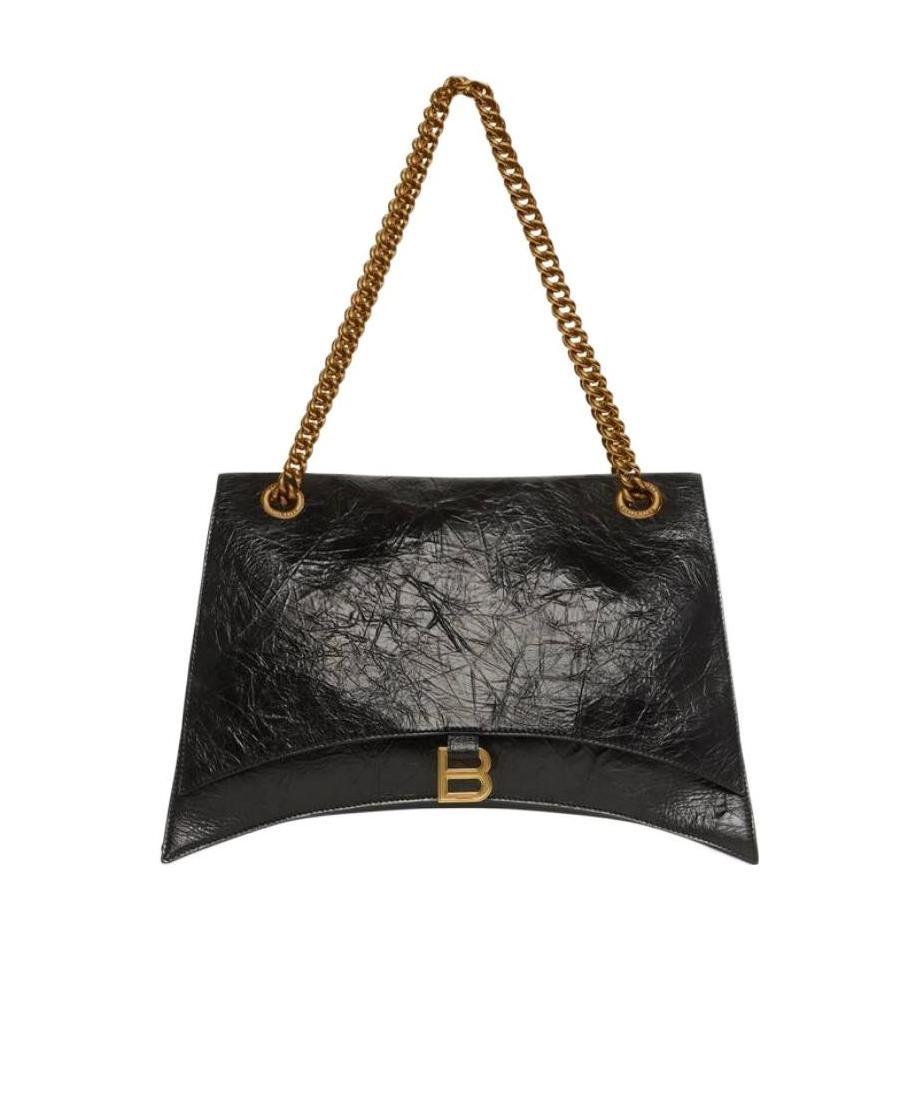 Balenciaga Crush Large Crinkled Leather Chain Shoulder Bag In Black