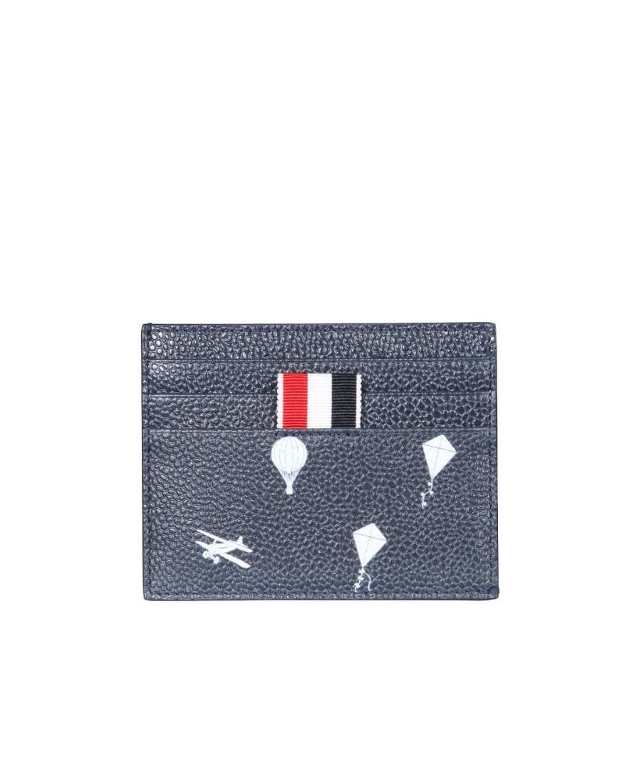 Thom Browne Graphic-print Grained Cardholder In Blue