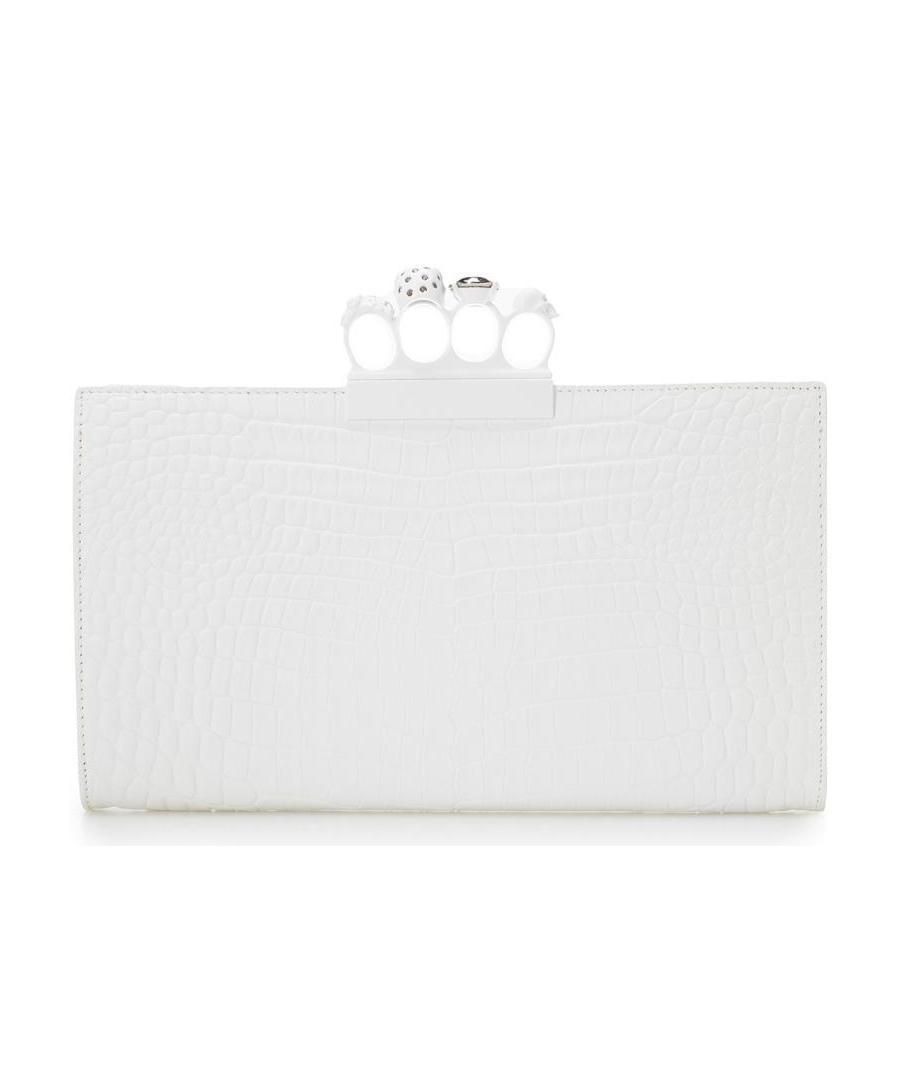 Alexander Mcqueen Skull-four-ring-flat Clutch Bag In White