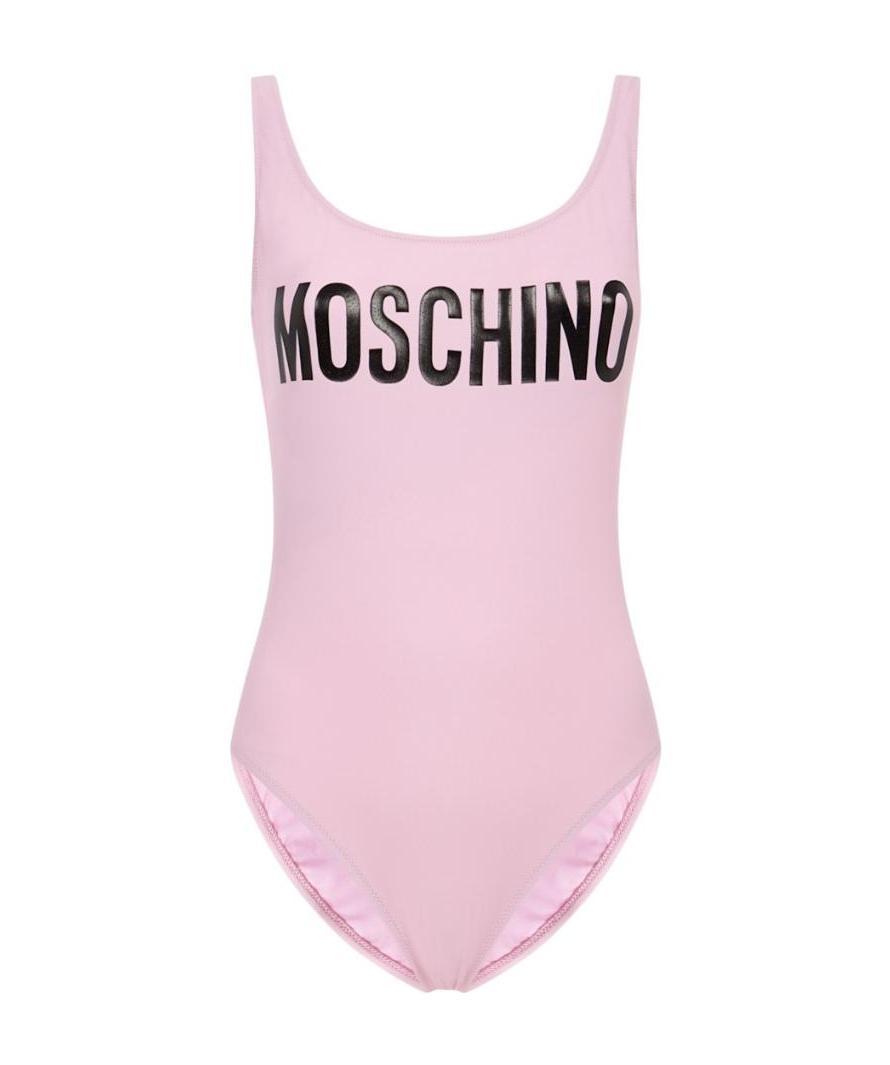 Moschino Logo-print Scoop-back Swimsuit In Pink