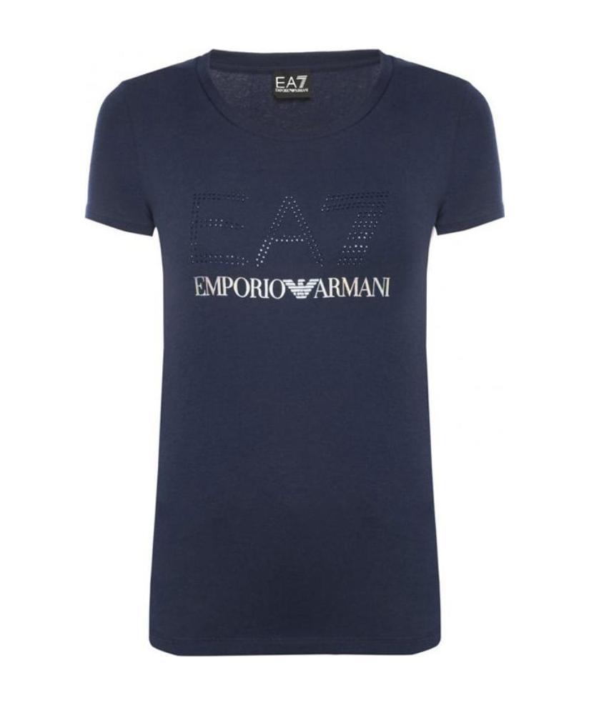 Ea7 Navy Blue Logo T-shirt In Black