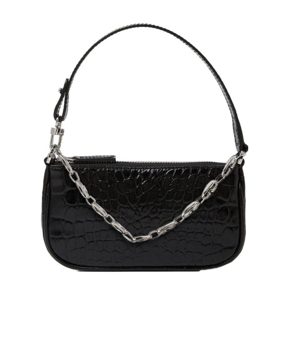 By Far Crocodile Embossed Shoulder Bag In Black