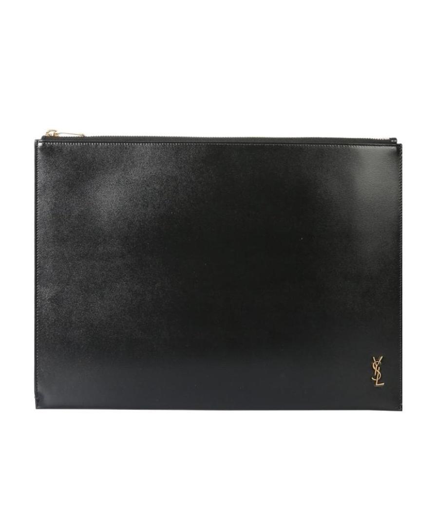 Saint Laurent Monogram Leather Clutch In Black