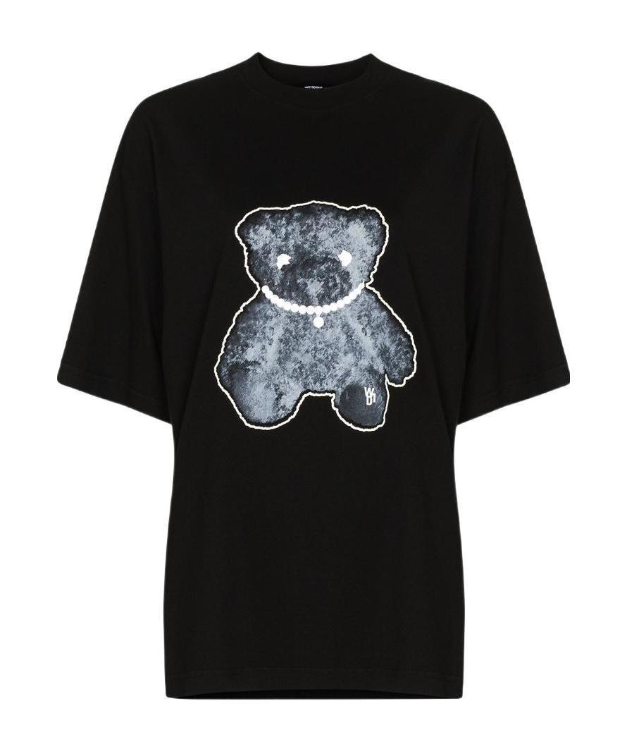 We11 Done Pearl Necklace Teddy Cotton T-shirt In Black