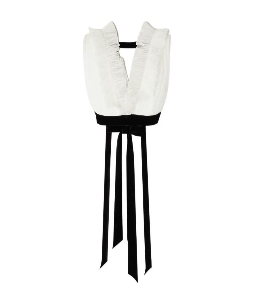 Saint Laurent V-neck Blouse With Lotus Leaf Edge In White