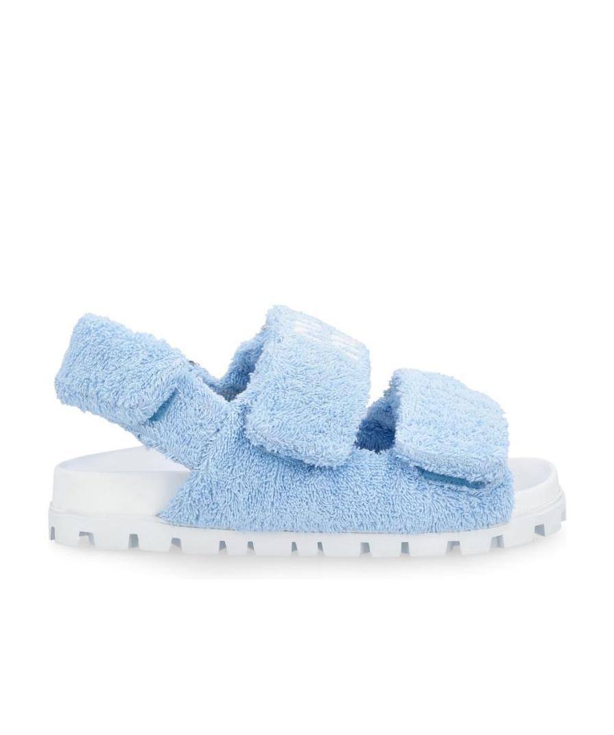 Miu Miu Terry Cloth Touch-strap Sandals In Light Blue
