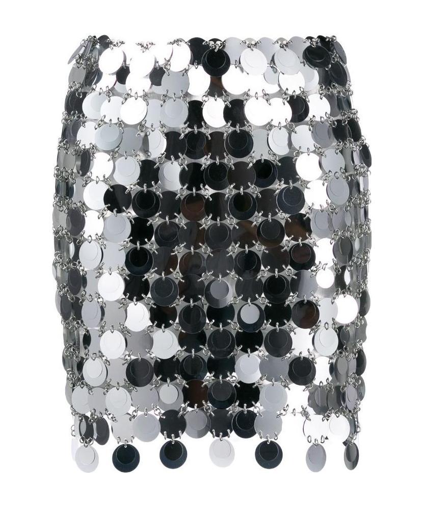 Rabanne Round Sequin Silver Polyester Mini Skirt In Black