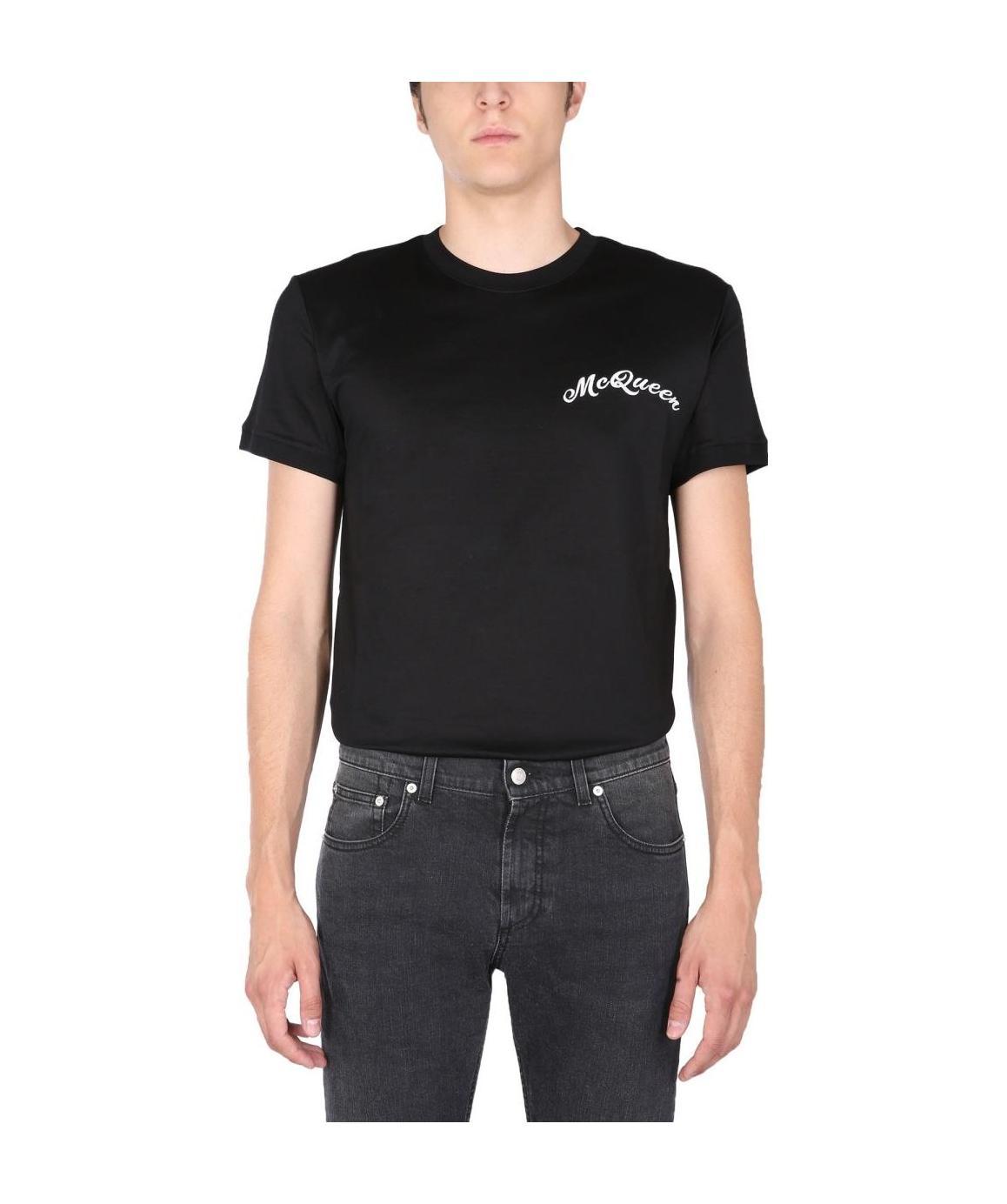 Alexander Mcqueen Logo-embroidered T-shirt In Black