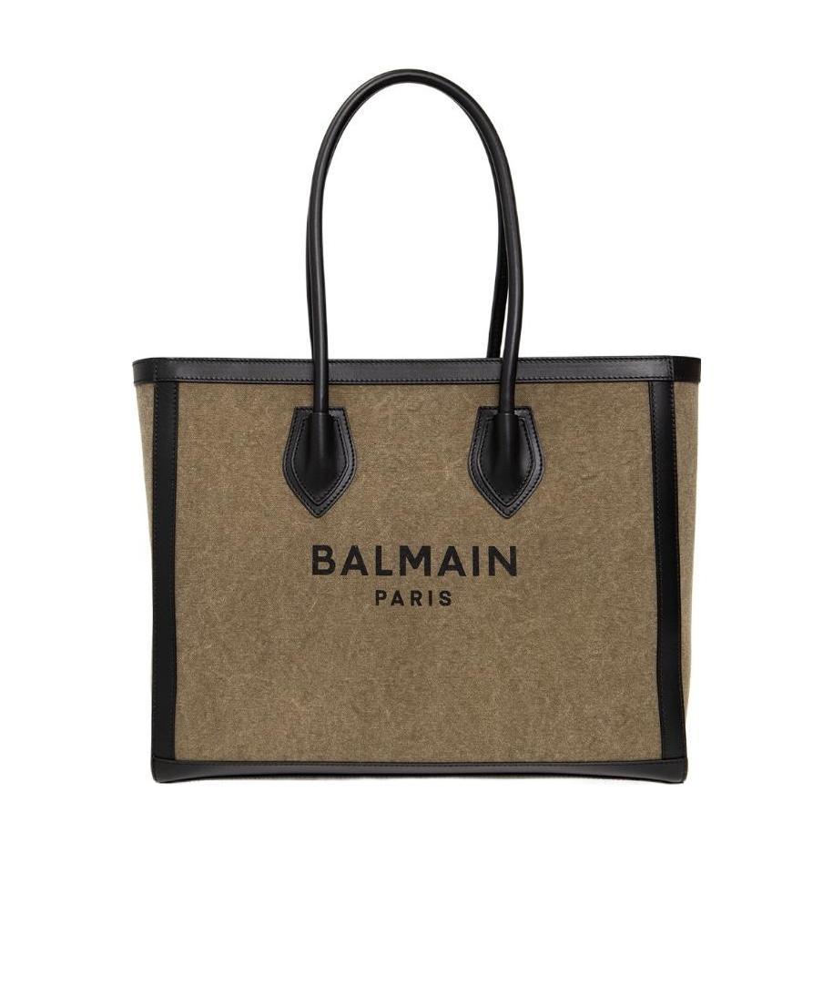 Balmain Canvas B-army 42 Tote With Leather Panels In Brown