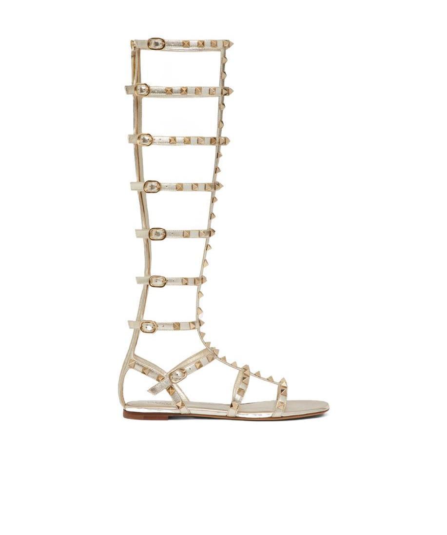 Valentino Garavani Rivet Flat Sandals In Neutral