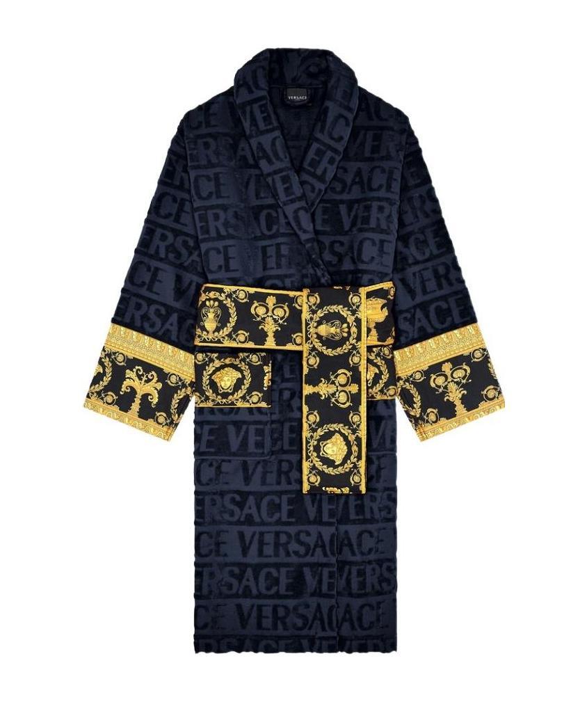 Versace I Love Baroque Terry-cloth Bathrobe In Black